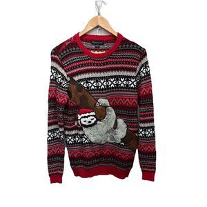 Blizzard Bay Mens Sloth Tree Ugly Christmas Sweater Red Grey Black Size Small